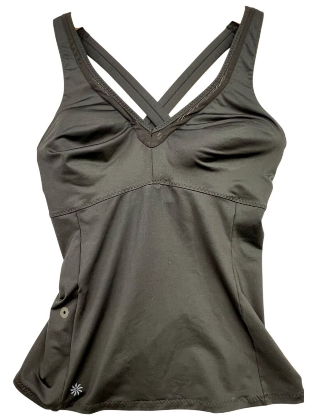 Athleta Women's V Neck Sports Tank Top Crisscross Back Stretch Size S Black